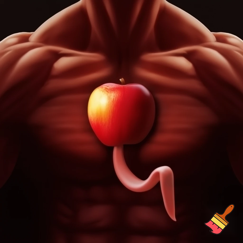 manzanita roja lengua afuera meme con cuerpo fuerte
