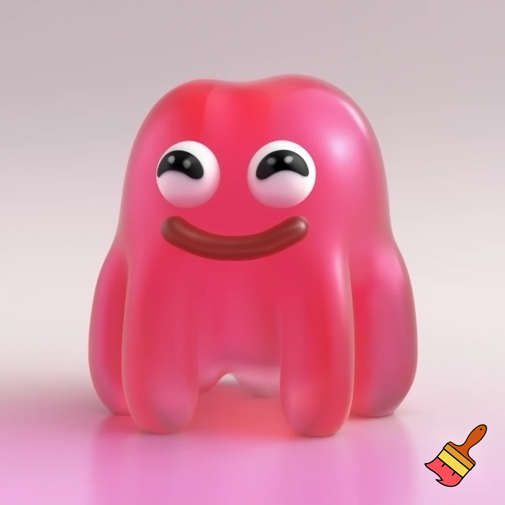 Pink jelly jamm character, cartoonish style, 3d