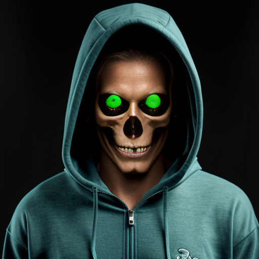 Sans the skeleton with a dark teal zip up hoodie and a right green flashing eye.
