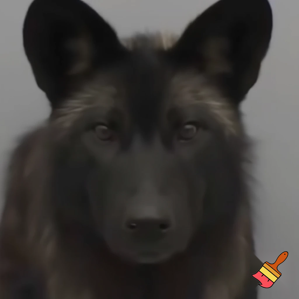 A black wild dog taking a mugshot looking DEADLY, sinister, angry and malicious