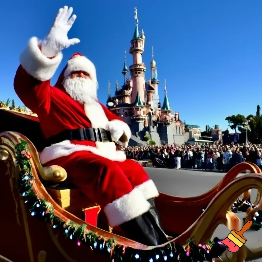 Santa Claus, France parade Paris Disneyland Santa sleigh castle Paris Santa Claus a big parade stage