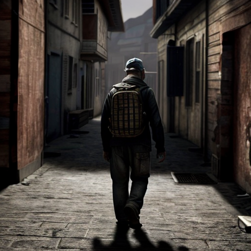 A man walking alone with poor house 
