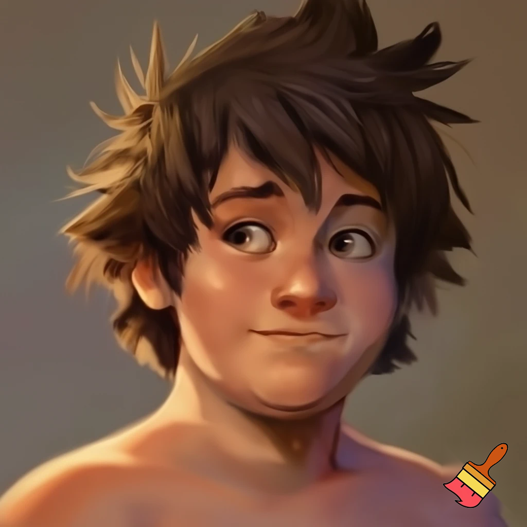 Ben spiky brown hair with short upper bits 13 yards old and overweight 
