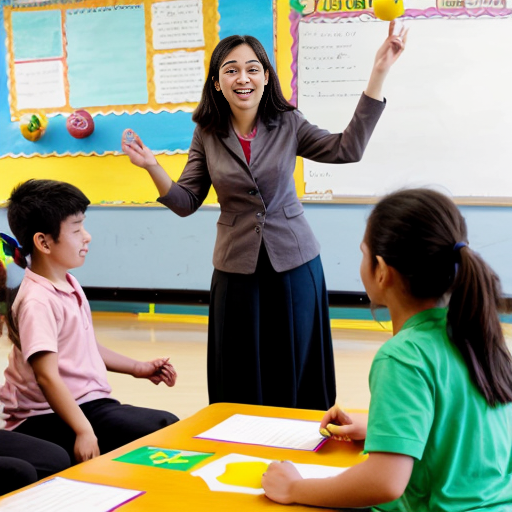 make me a whole class playing blooket with an energetic teacher hosting
