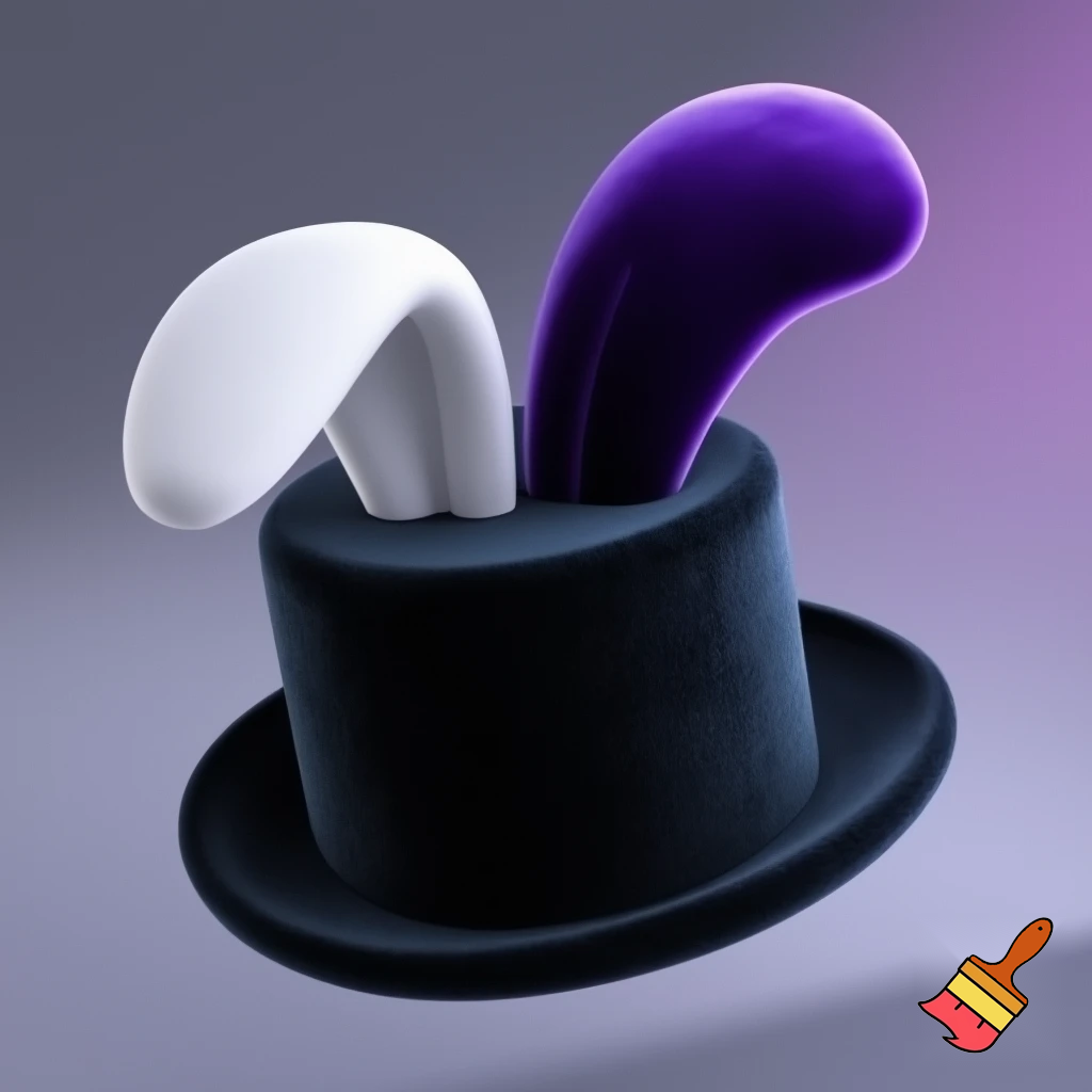 Black top hat with bunny ears velvet white and purple