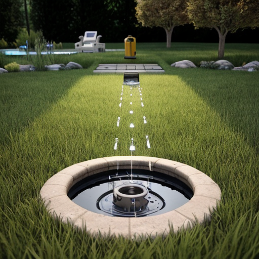 Generate an image in a semi‑infographic style: a small country house and a plot with a lawn and 3 apple trees; there’s a sprinkler system on the lawn. Next to it — a well head. The lower half of the frame should show a cross‑section of the ground: depict a well with a casing pipe; a borehole pump is suspended inside it on a cable, and you can see the pipes running to the house and to the irrigation system. Add light arrows and translucent lines to indicate the water flow. Use calm, natural colors; ensure good readability of the details. Style: “realistic diagram”; high level of detail.