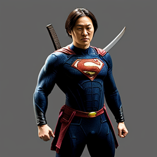 Superhero Timebreaker - bold, with silver eyes, wearing grey makintosh, have a katana