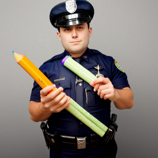 Cop holding crayon baton