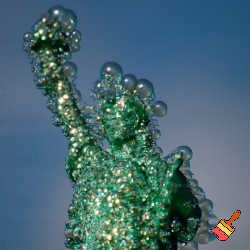 statua della libertà formata solamente da tante piccole bolle di sapone. non deve avere parti che non siano di bolle di sapone. a figura intera