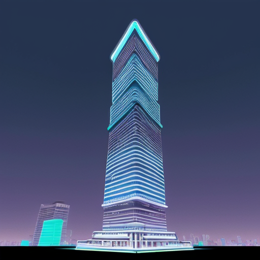 Neon animated blue skyscraper 