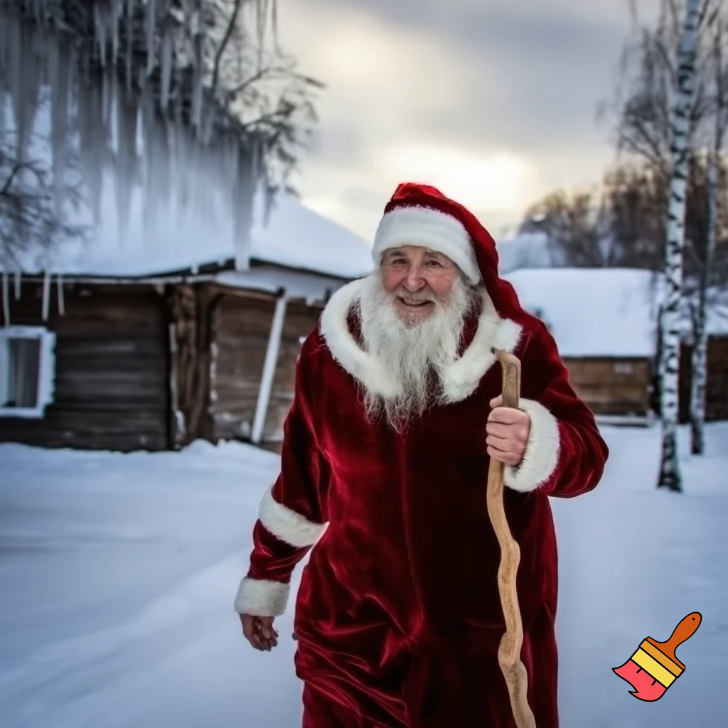 Christmas Russia, Santa Claus walk stick a real person