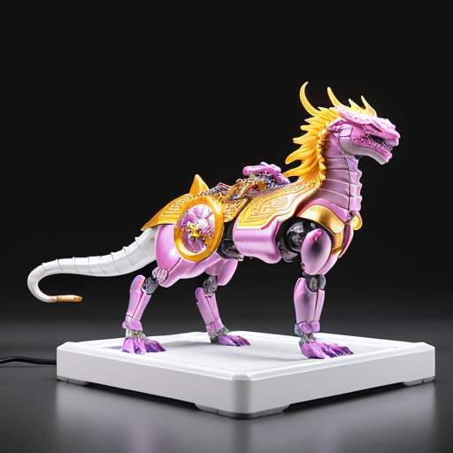 Chinese mythology mecha toy, combination of five divine beasts: dragon, turtle, tiger, phoenix, qilin. Glossy PVC plastic机甲 figure, shiny reflective surface, mechanical details, joints, armor plates, bright studio lighting, isolated white background, 3d render, product photography, highly detailed.