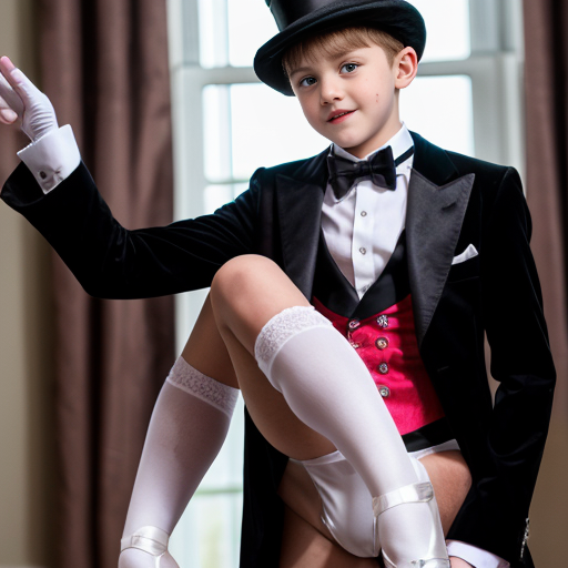 A photo shot of a 15 year old big sister in her black tuxedo jacket, top hat, rose leotard, black bow tie, white gloves, white tights, and black high heel tap shoes and her 13 year old little brother in his black tuxedo jacket, top hat, white t-shirt, black tights and black tap shoes, on stage