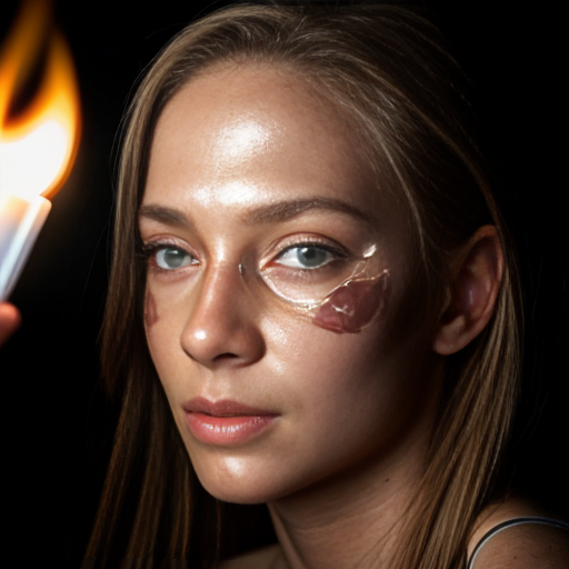 Woman's face illuminated by firelight