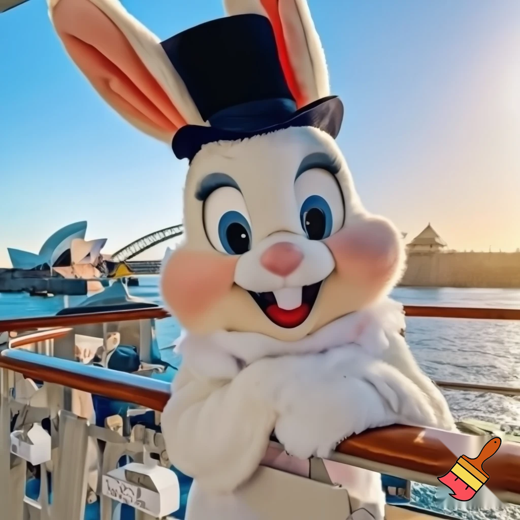 Easter bunny mascot Disneyland costume with the top hat Australia Disney cruise ship