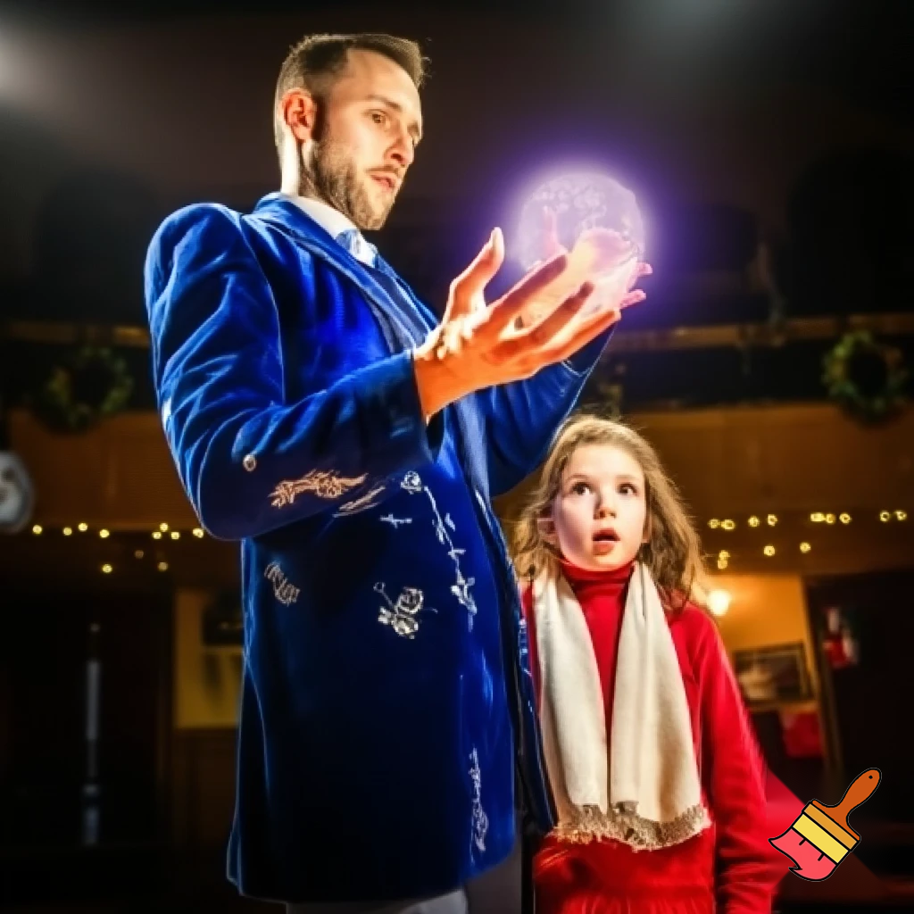 Magic magic Christmas magician an adult kid an adult kid