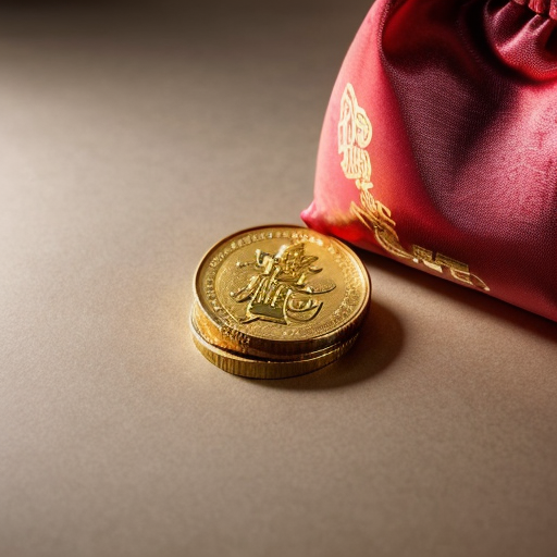 帮我生成图片：采用卡通动漫风格打造的画面，背景是鲜艳的中国红渐变色彩，充满了喜庆的感觉。背景最下方的五个迷你财神爷造型可爱，表情丰富，十分讨喜。背景最上方的福袋袋口大张并倾斜向下，金光闪耀的金币如流水般从福袋中洒出，寓意着新的一年财源广进、福气满满。比例 1:1。