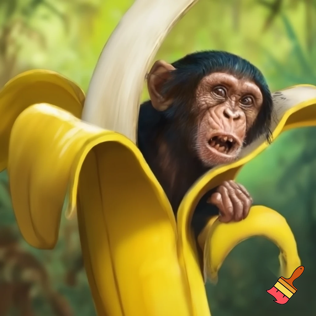 chimpanzee in a banana peel
