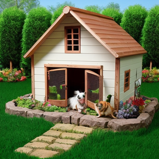 A house with pet animal garden 
