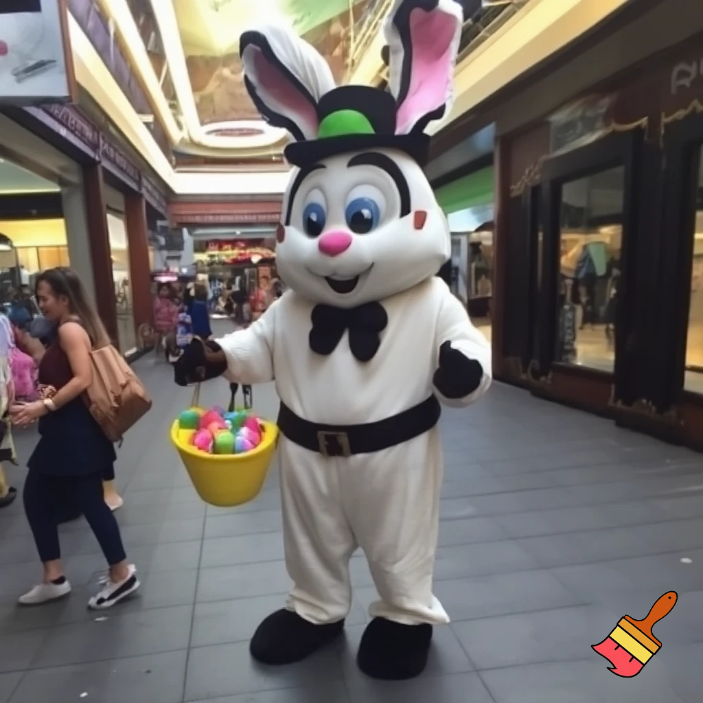 Easter bunny mascot costume shopping Centre top hat Luna Park Sydney