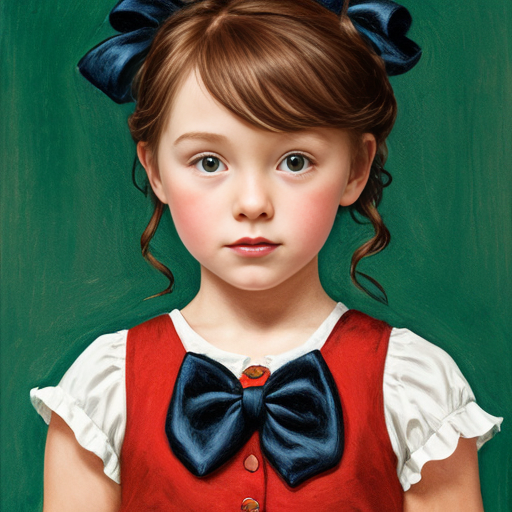 red little girl  with a bow and a crawn