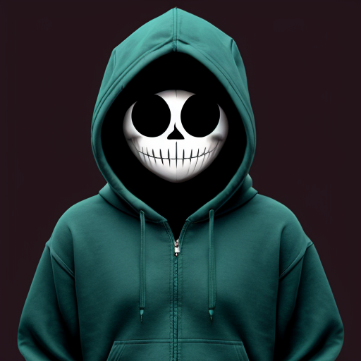 sans with a dark teal zipper hoodie with a green right flashing eye
