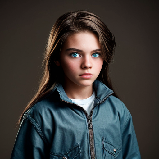 A girl with long brown hair blue eyes that looks kinda like storm boy about 10 years old 