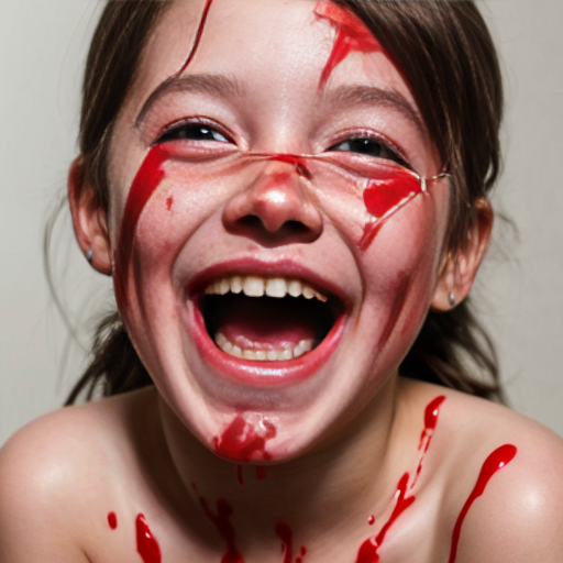 A girl dipped in blood while giggling 