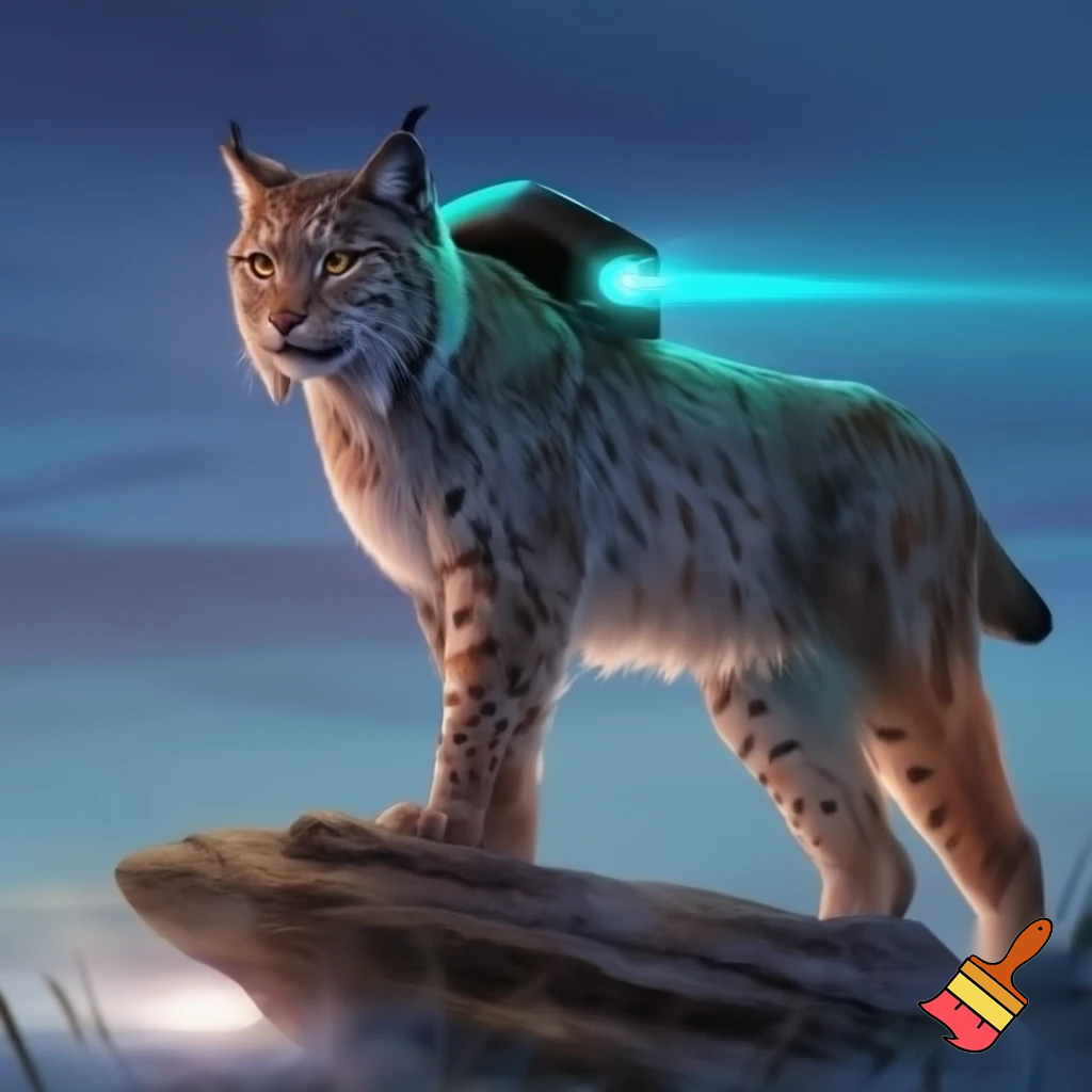A lynx animal with a laser on its back