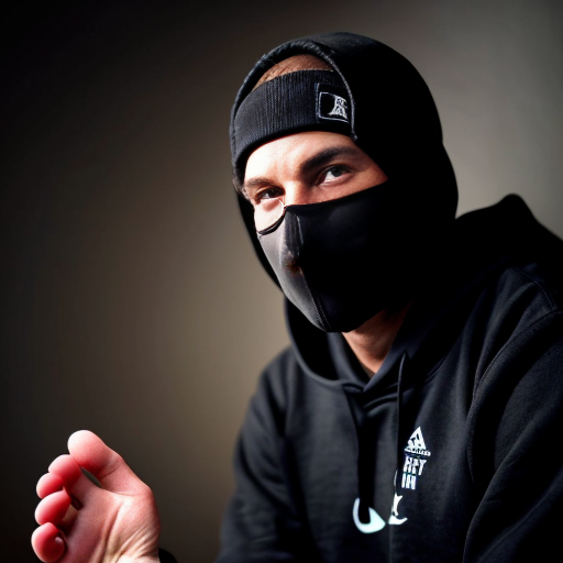 a guy in a black hoodie, wearing a black mask that covers his nose and mouth, wearing black sweaty dirty socks, showing the bottom of his socked foot, looming above the camera like a giant