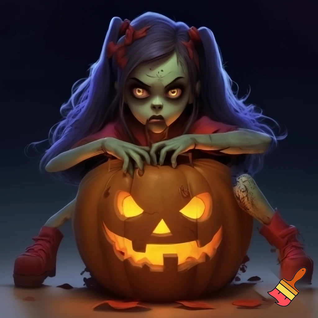 Zombie girl with Jack o lantern