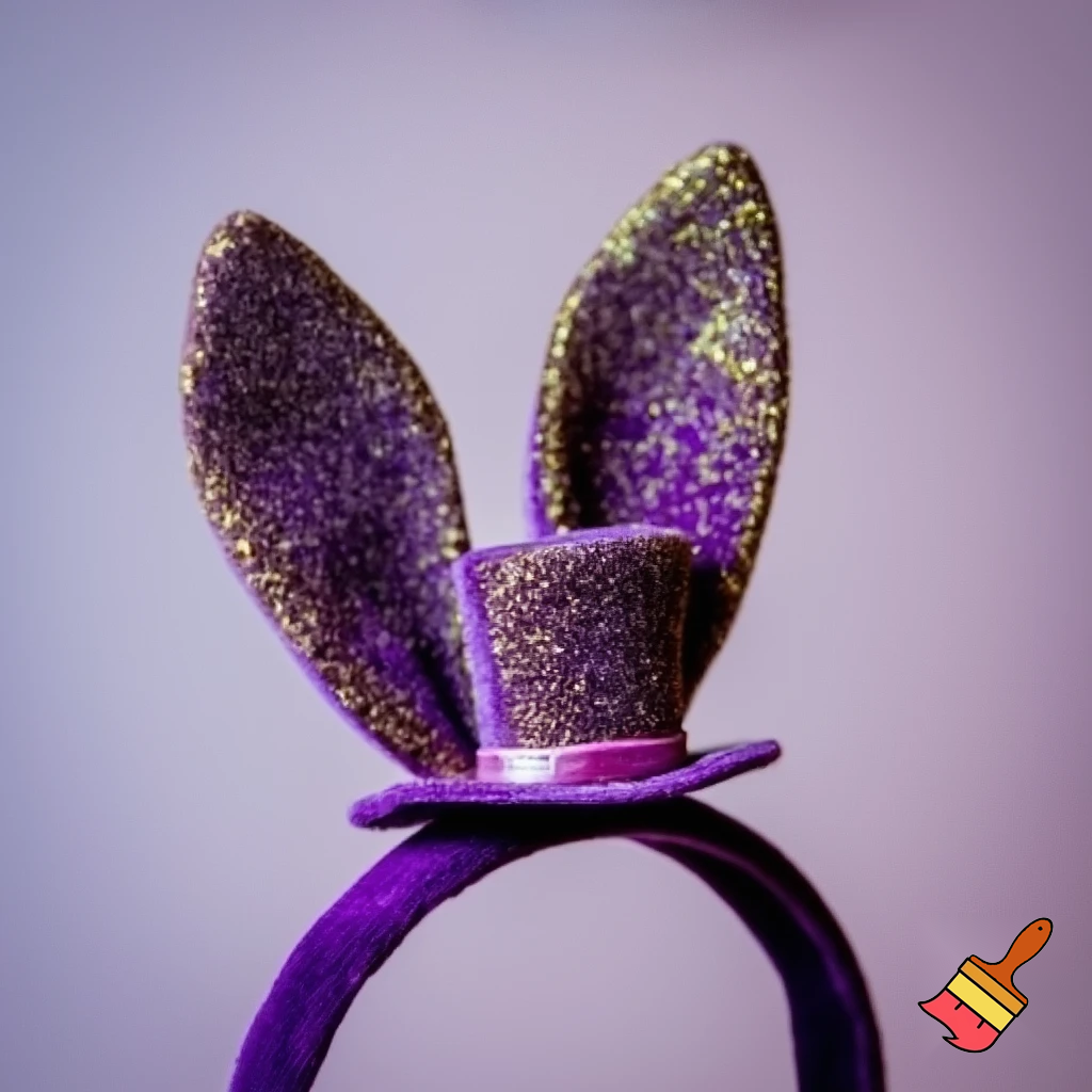 Easter bunny headband, top hat, purple and white with glitter gold purple glitter velvet and delicate top hat headband