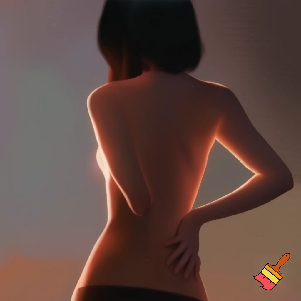 20lerinde bir kadın sırtı bize dönük bir şekilde dursun ve tamamen çıplak olsunve bir eli kalçasında olsun