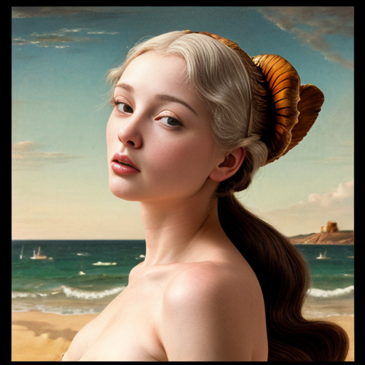 Obrázok inšpirovaný zrodenim venuse ale vysoka bielovlsou zena