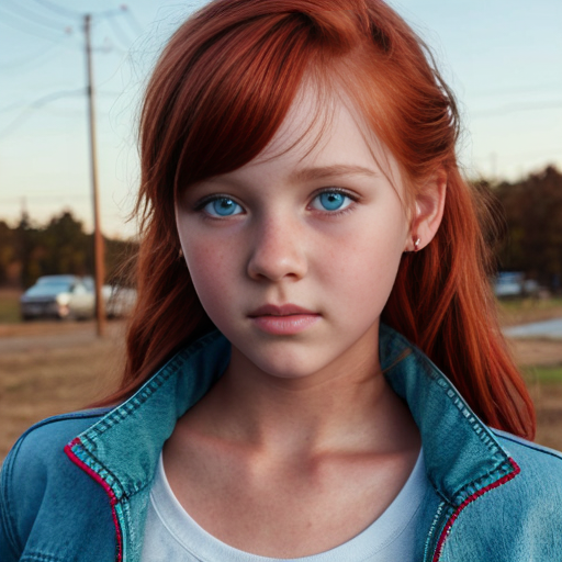 a girl named bailey with red hair a green jacket who is 13 years old with hazel eyes and blue jeans