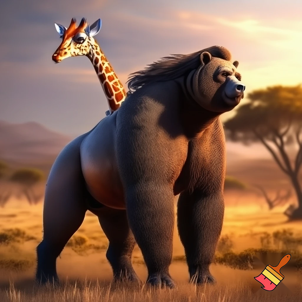 a picture of a giraffe mixed with a ape mixed with a bear and hores
