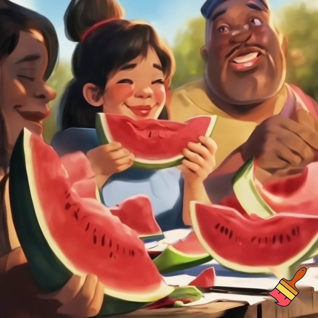 fat people eating watermelon

