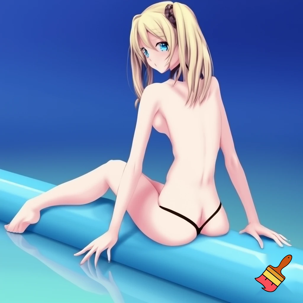 Hentai fille nue avec des seins moyen et des fesses moyenne vue de dos assise sur un très long tube 