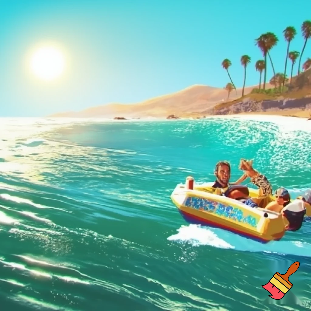 Create a water boat ride inspired in beachy Malibu with a fun vibe