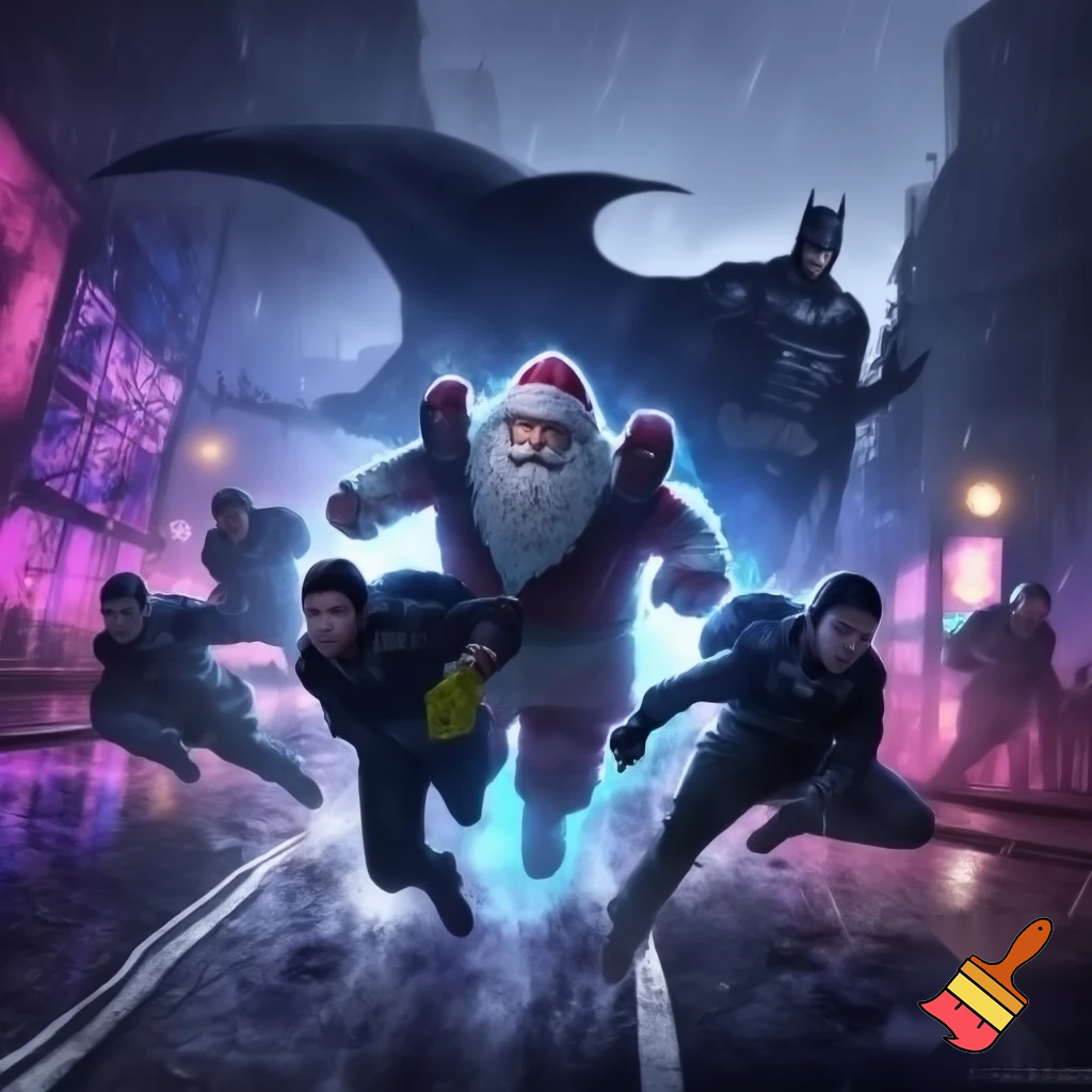 the esports team london royal ravens running from santa with batman