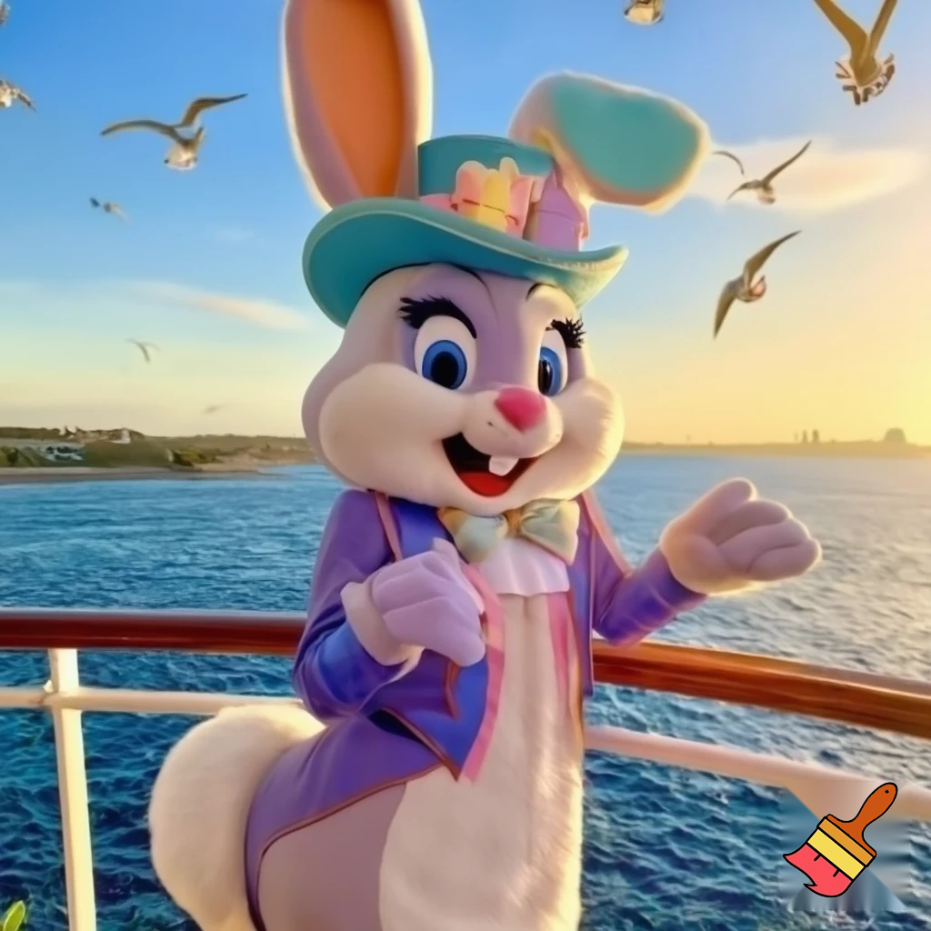 Easter bunny mascot Disneyland costume with the top hat Australia Disney cruise ship