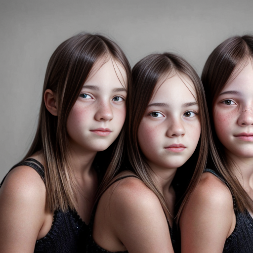 Generate a family photo of 16 year old triplet girls with black hair make sure they have black hair
