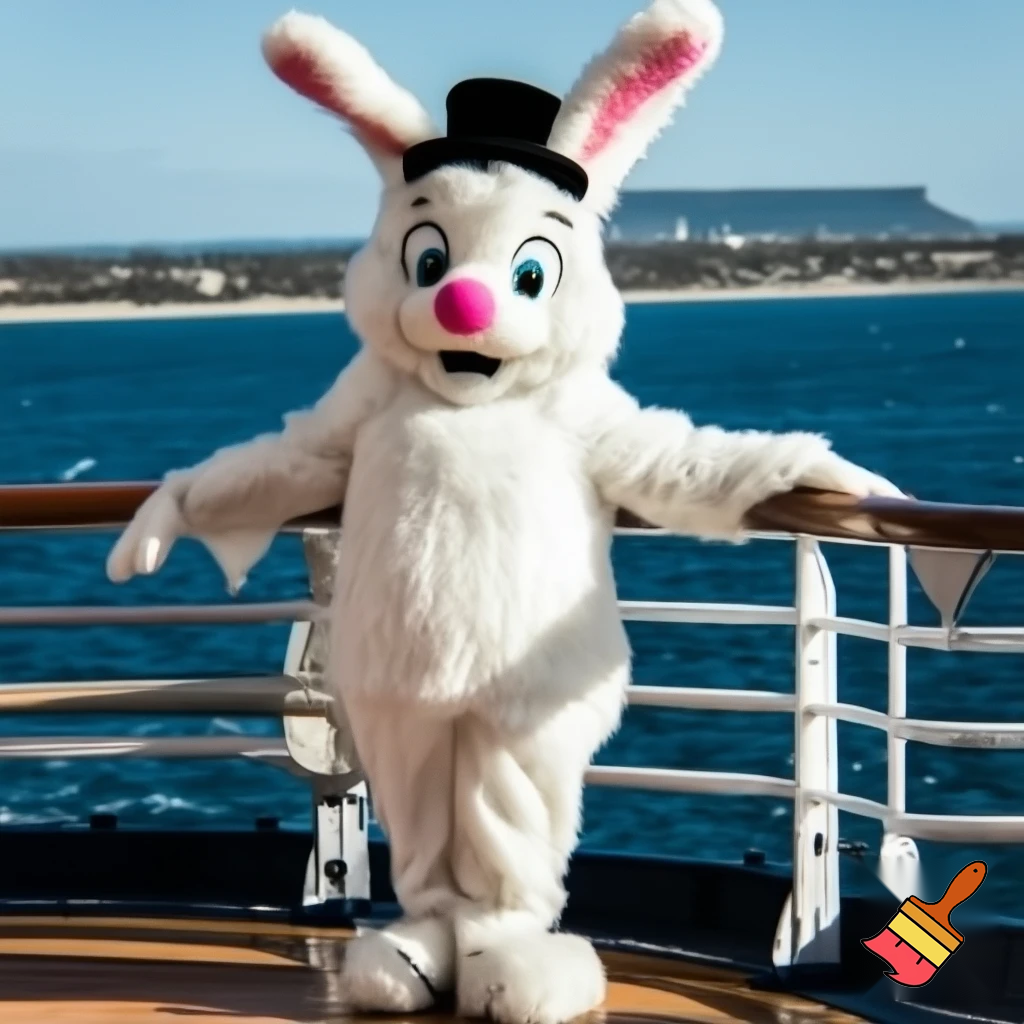 Easter bunny mascot Disneyland costume with the top hat Australia Disney cruise ship