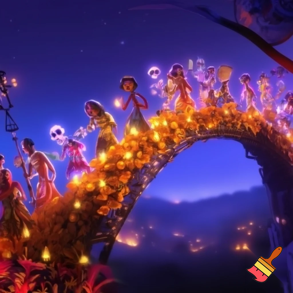 make me an image of the deleted cene bridge in Coco 