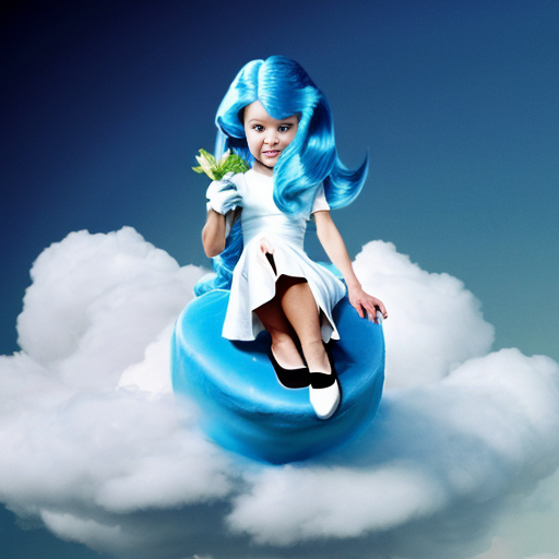 Smurfette white dress white shoes on a sitting Cloud (from The Smurfs) cartoon