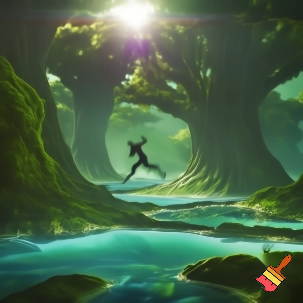 First glimpse of alien paradise — huge engineered trees humming, shimmering transparent rivers, empty paradise with no fauna, human-like figure rising above ground mid-leap (unexpected anti-gravity), dynamic motion blur, sunlight flares, cinematic wide shot, vivid greens and turquoise, high detail.

Settings / Steps:

Aspect ratio 16:9.

Motion: add directional motion blur on the figure to show sudden levitation.

Lighting: intense backlight with rim highlights on foliage.

Keep environment lush but eerily empty.


Negative prompt: crowded scene, animals, text, low detail, childish style

Variations: quiet close-up on hand touching tree that hums, leaf-scale macro.
