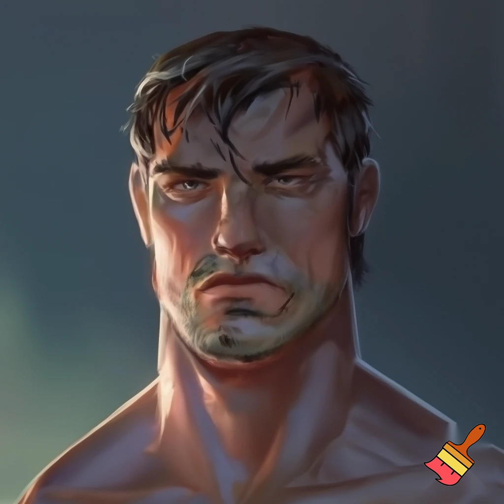 Age: 24 years old (at the beginning of the story) 

Appearance: 

Height/Build: Tall (about 190cm), athletic, powerful build bearing the marks of constant training and heavy armor. 

Hair: Dark brown, almost black, cropped short, but with an unruly strand falling over the forehead. There are the first, barely noticeable gray threads on the temples. 

Eyes: Dark brown, almost black. His gaze is heavy, piercing, accustomed to assessing the threat. In rare moments of peace, you can see fatigue and a shadow of the old warmth in them. 

Face: Sculpted, sharp features. A straight nose, a strong chin, thin lips that rarely stretch into a smile. His face is riddled with scars: the most noticeable one is on his jaw. 

Distinctive features: The habit of clenching his jaw in moments of tension; a scar on his jaw; a steely bearing that betrays a military man even without armor.