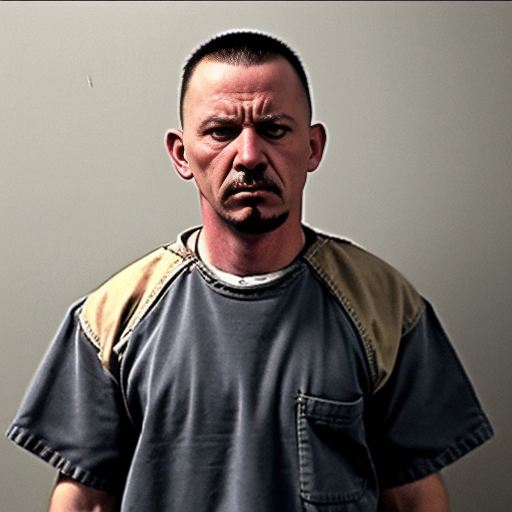 strong tough rat, evil, sinister, wearing prison outfit, mugshot style
