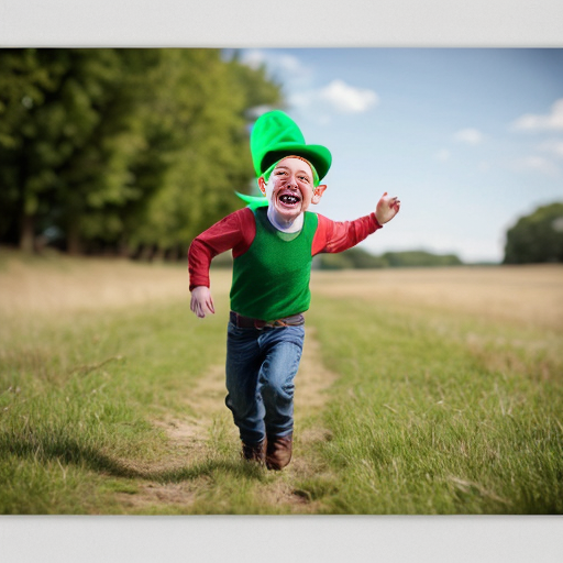 leprechaun running through grass laughing hysterically