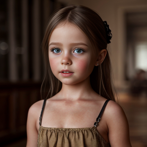 russian brunette little girl at party dress, very beautiful, on the party, brown eyes